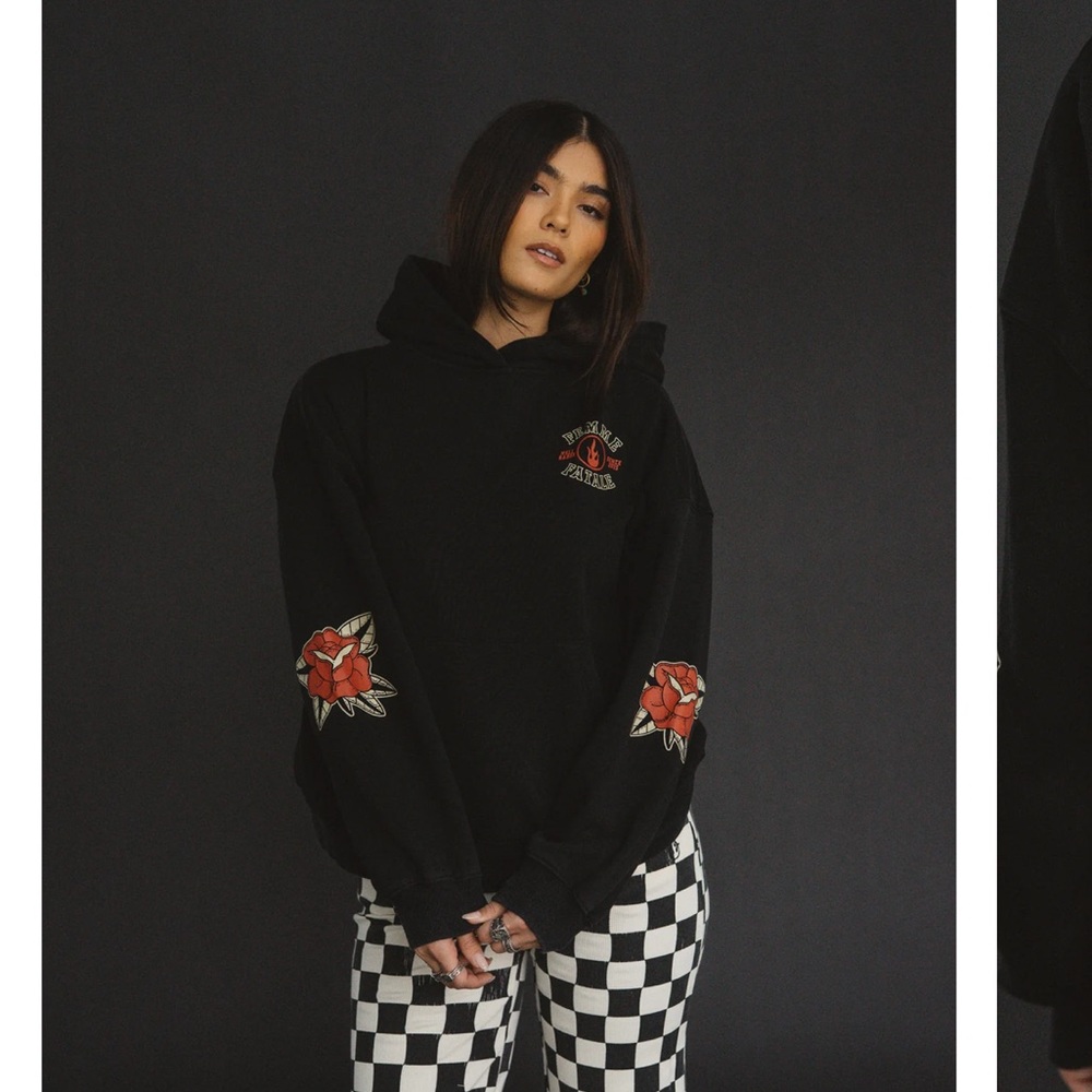 Black Floral Sleeve Hoodie Women’s Sweatshirt